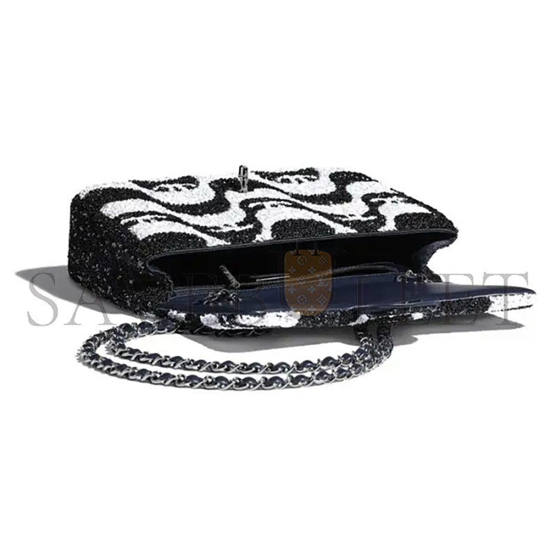CHANEL SEQUINS WHITE & BLACK FLAP BAG A01112 (25*15*6cm)